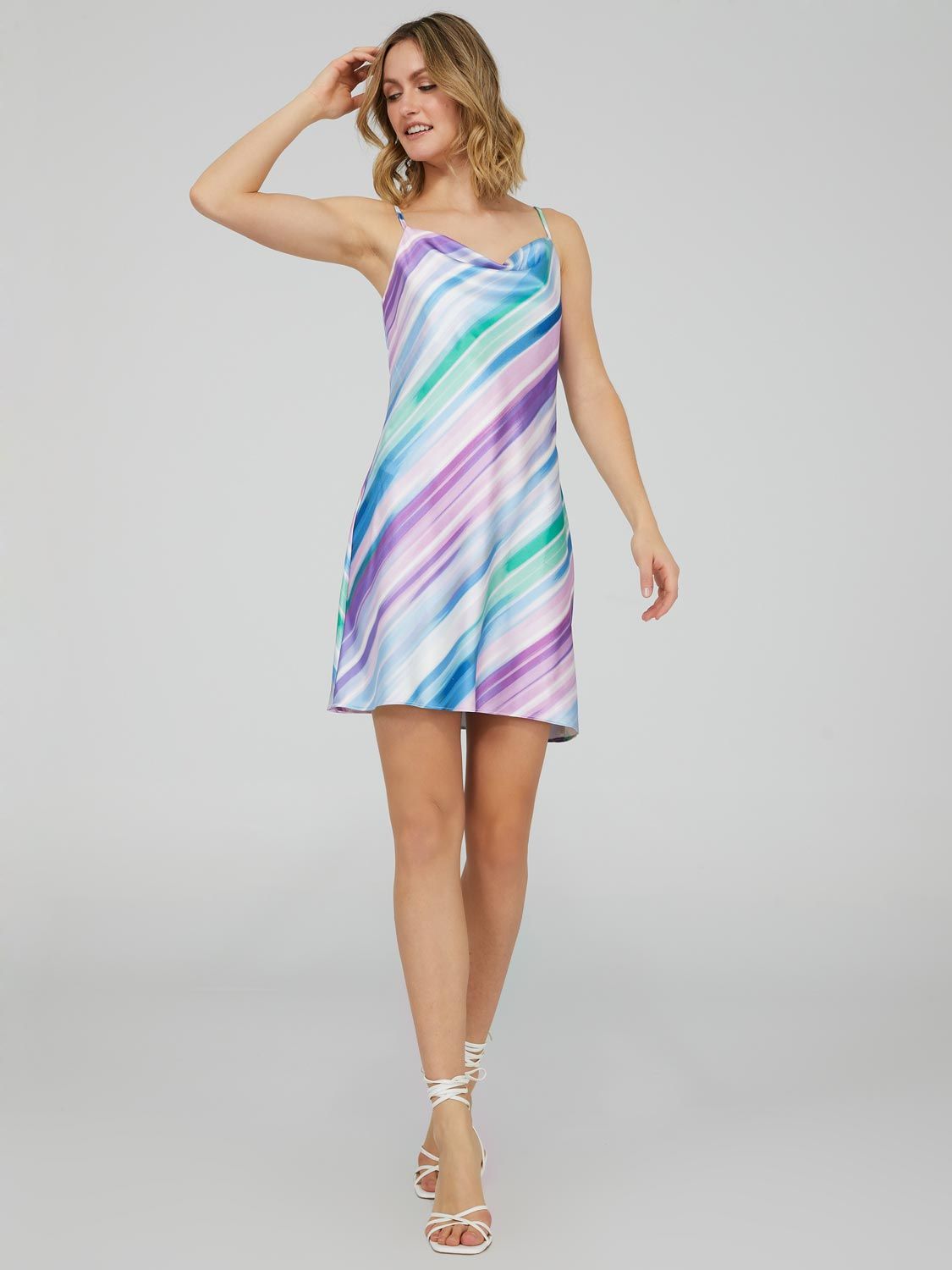 Printed Satin Cowl Neck Mini Dress sold by Suzy Shier product image thumbnail 2