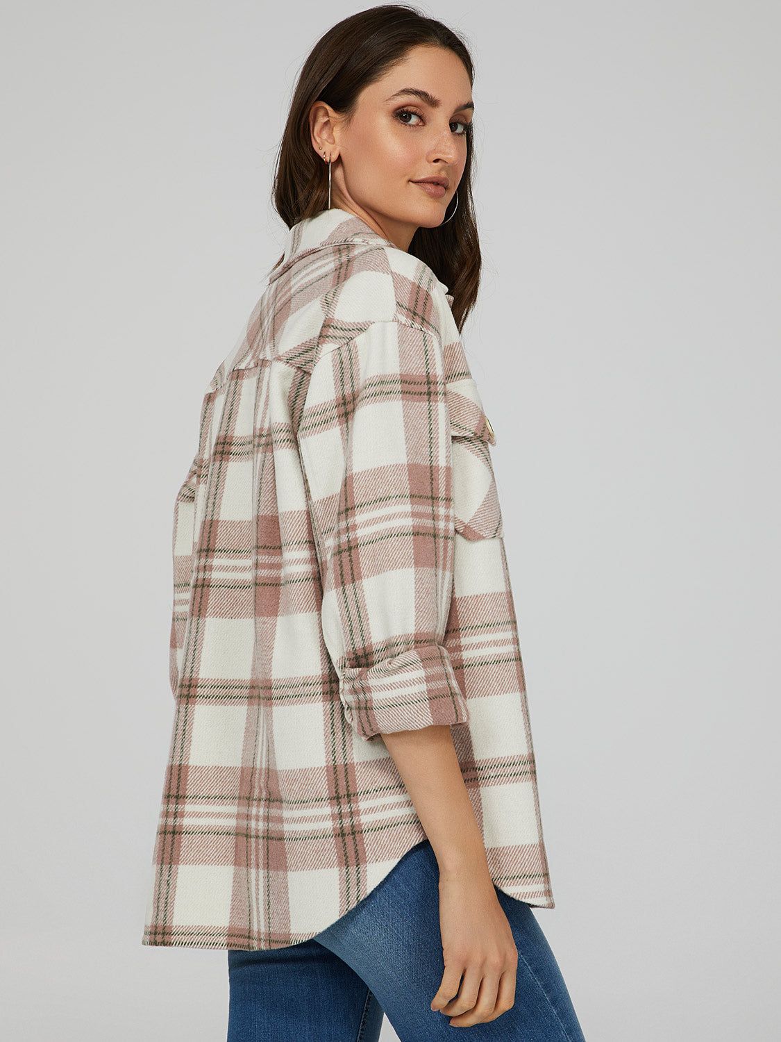 Plaid Button-Down Shacket sold by Suzy Shier product image thumbnail 3