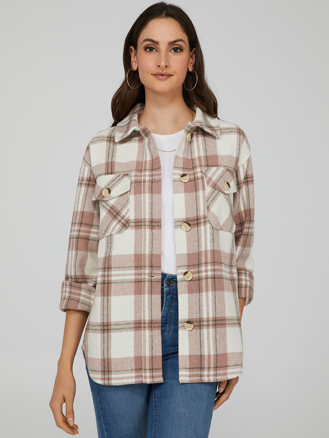 Plaid Button-Down Shacket sold by Suzy Shier product image thumbnail 2