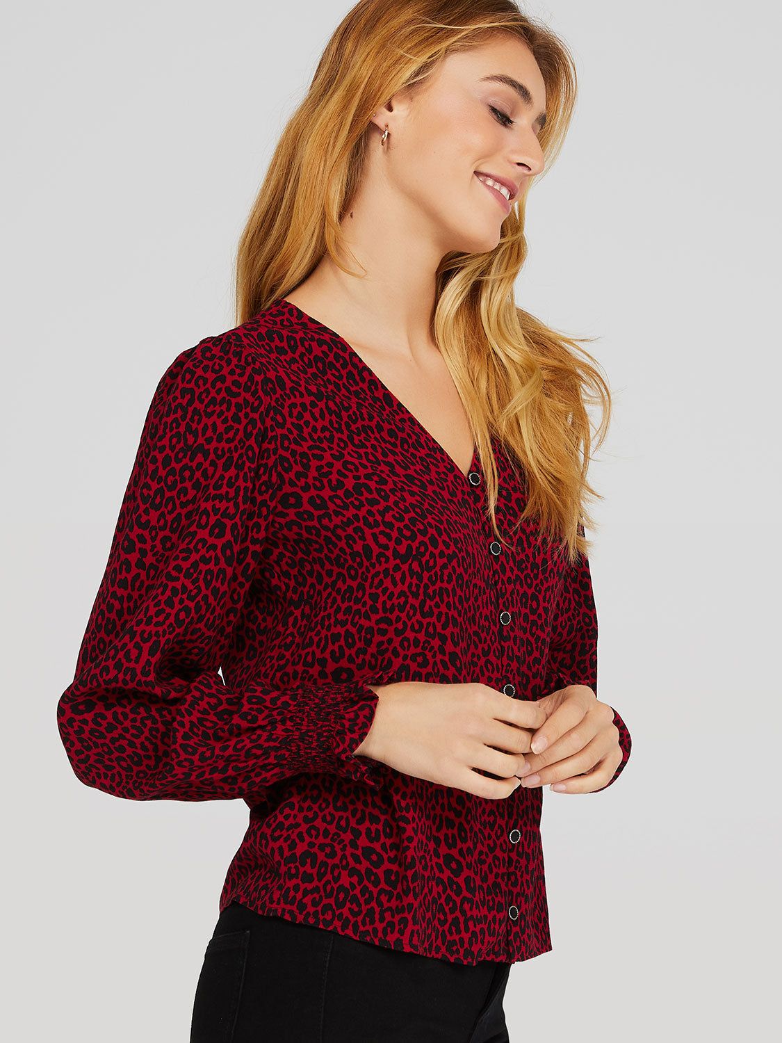 Leopard Print V-Neck Blouse sold by Suzy Shier product image thumbnail 3