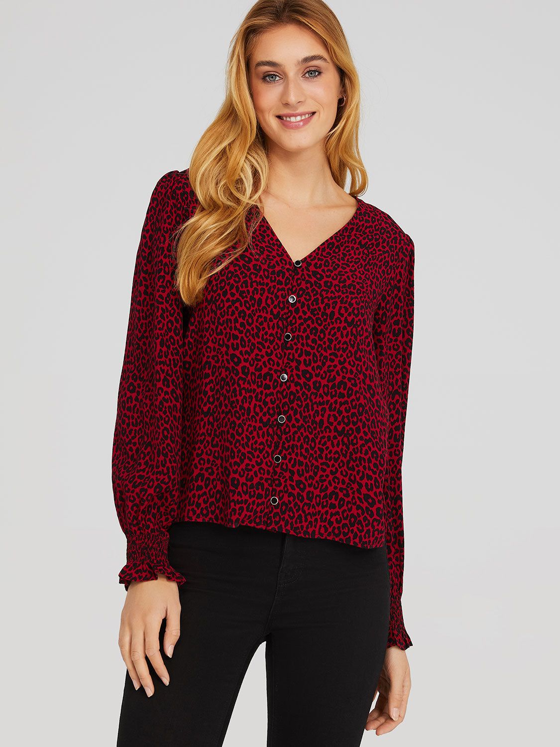 Leopard Print V-Neck Blouse sold by Suzy Shier