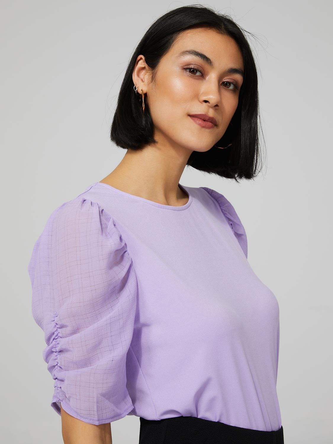 Scoop Neck Top With Shirred Sleeves sold by Suzy Shier product image thumbnail 3