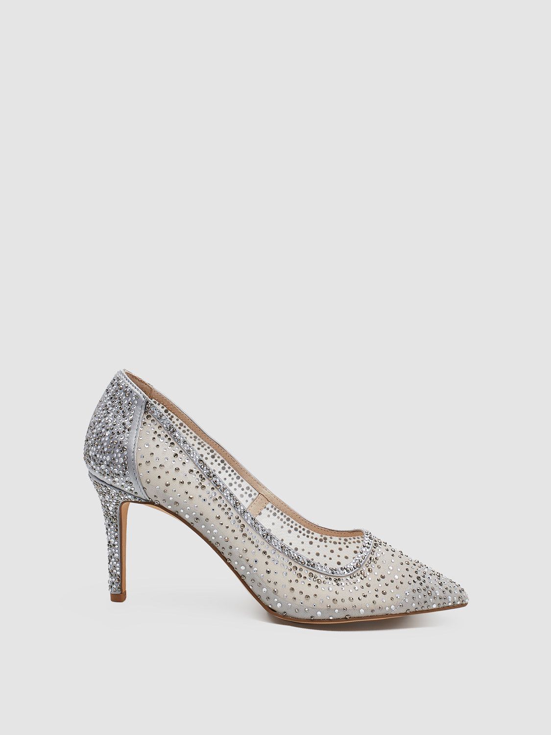 Pointed Toe Jewelled Mesh Pump sold by Suzy Shier