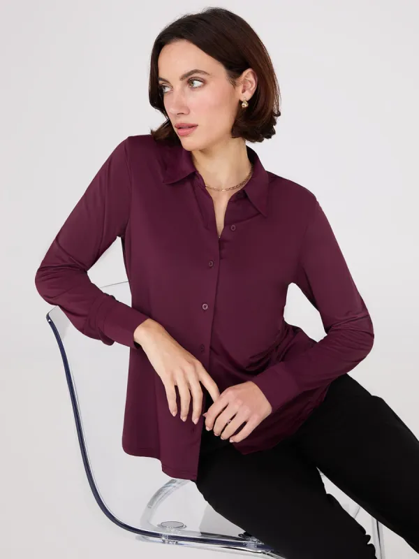 Knit Classic Button-Front Blouse sold by Suzy Shier