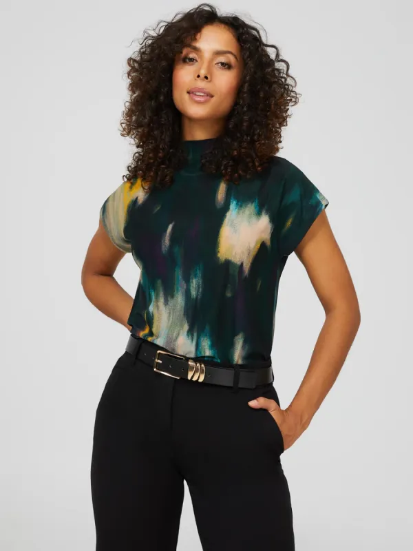 Short Dolman Sleeve Printed Funnel Neck Top sold by Suzy Shier