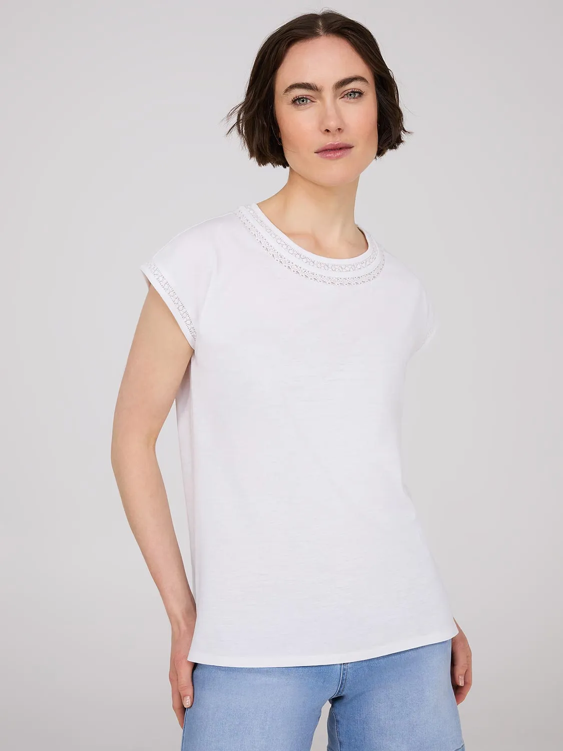 Dolman Sleeve Top With Crochet Details sold by Suzy Shier