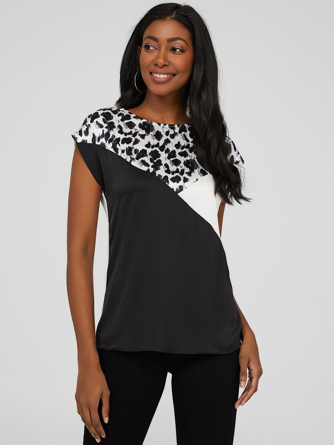 Printed Colour Block Dolman Sleeve Top sold by Suzy Shier