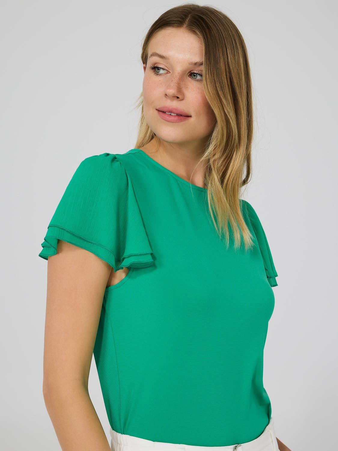 Double Flutter Sleeve Crew Neck Top sold by Suzy Shier product image thumbnail 6