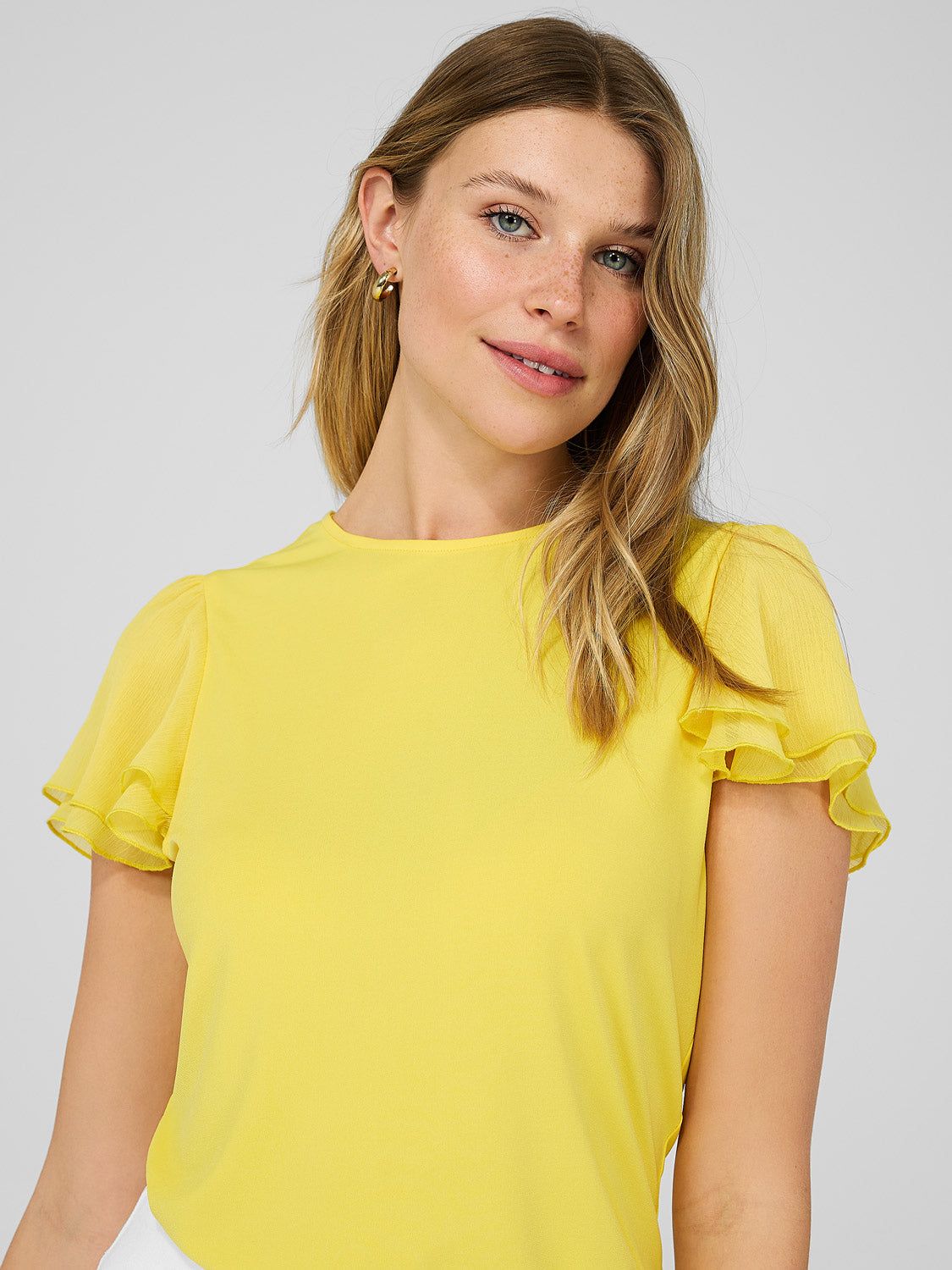 Double Flutter Sleeve Crew Neck Top sold by Suzy Shier product image thumbnail 3