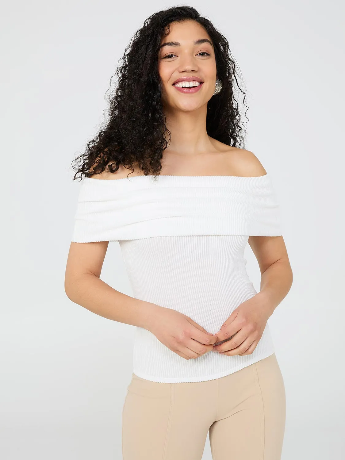 Ribbed Off-The-Shoulder Top sold by Suzy Shier