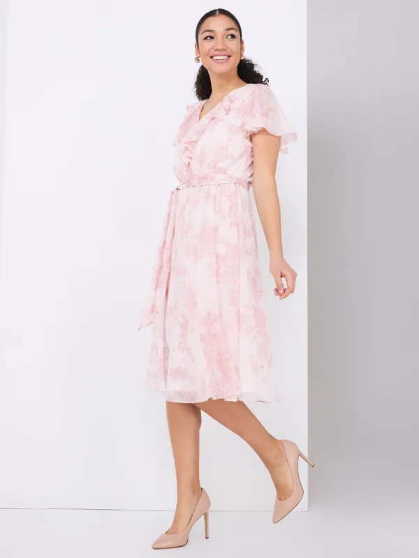 Metallic Floral Print Maxi Dress With Ruffle Details sold by Suzy Shier