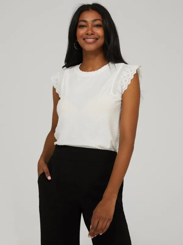Crew Neck Top With Embroidered Sleeves sold by Suzy Shier