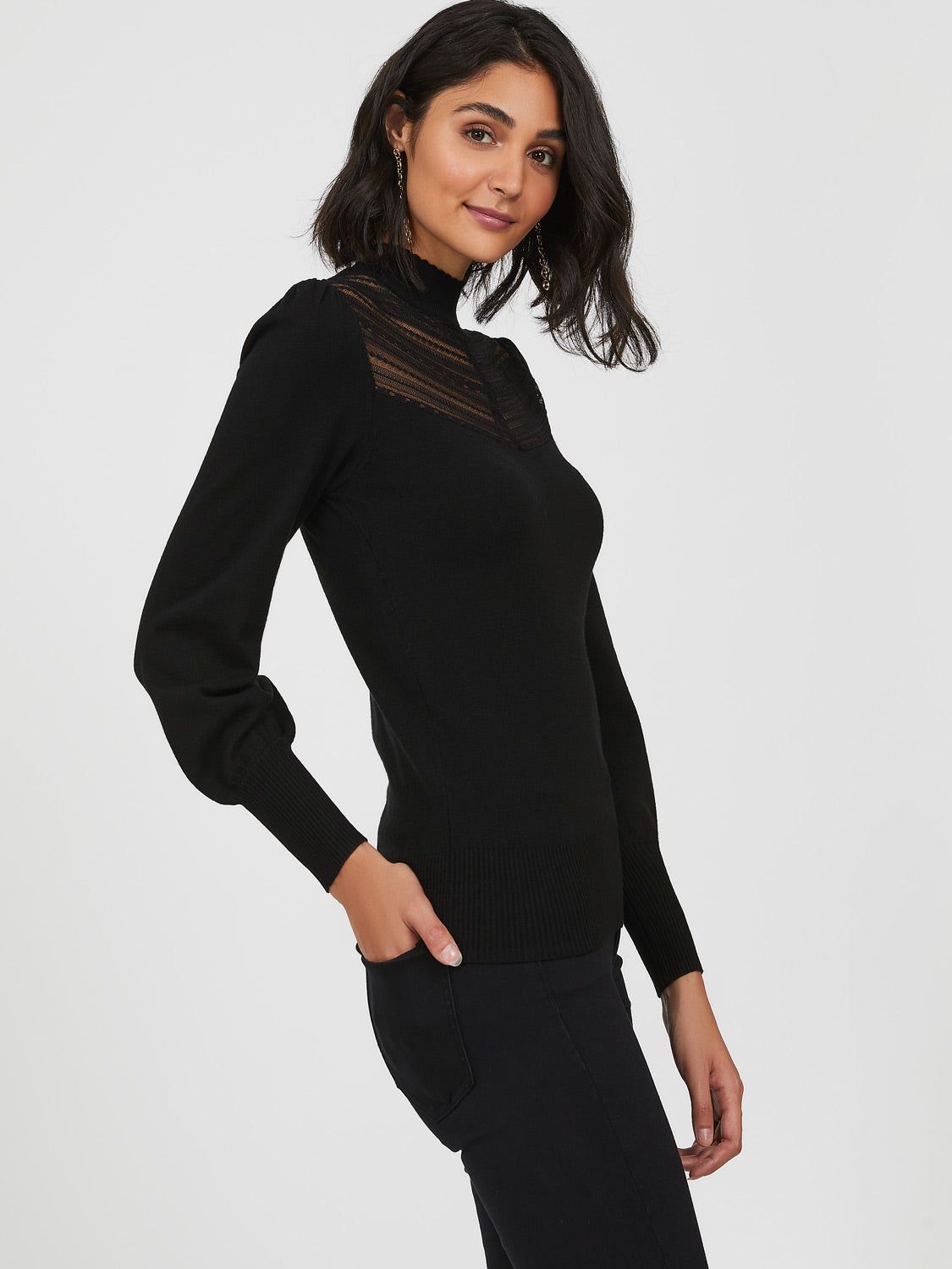 Puff Sleeve Lace Mock Neck Sweater sold by Suzy Shier product image thumbnail 7