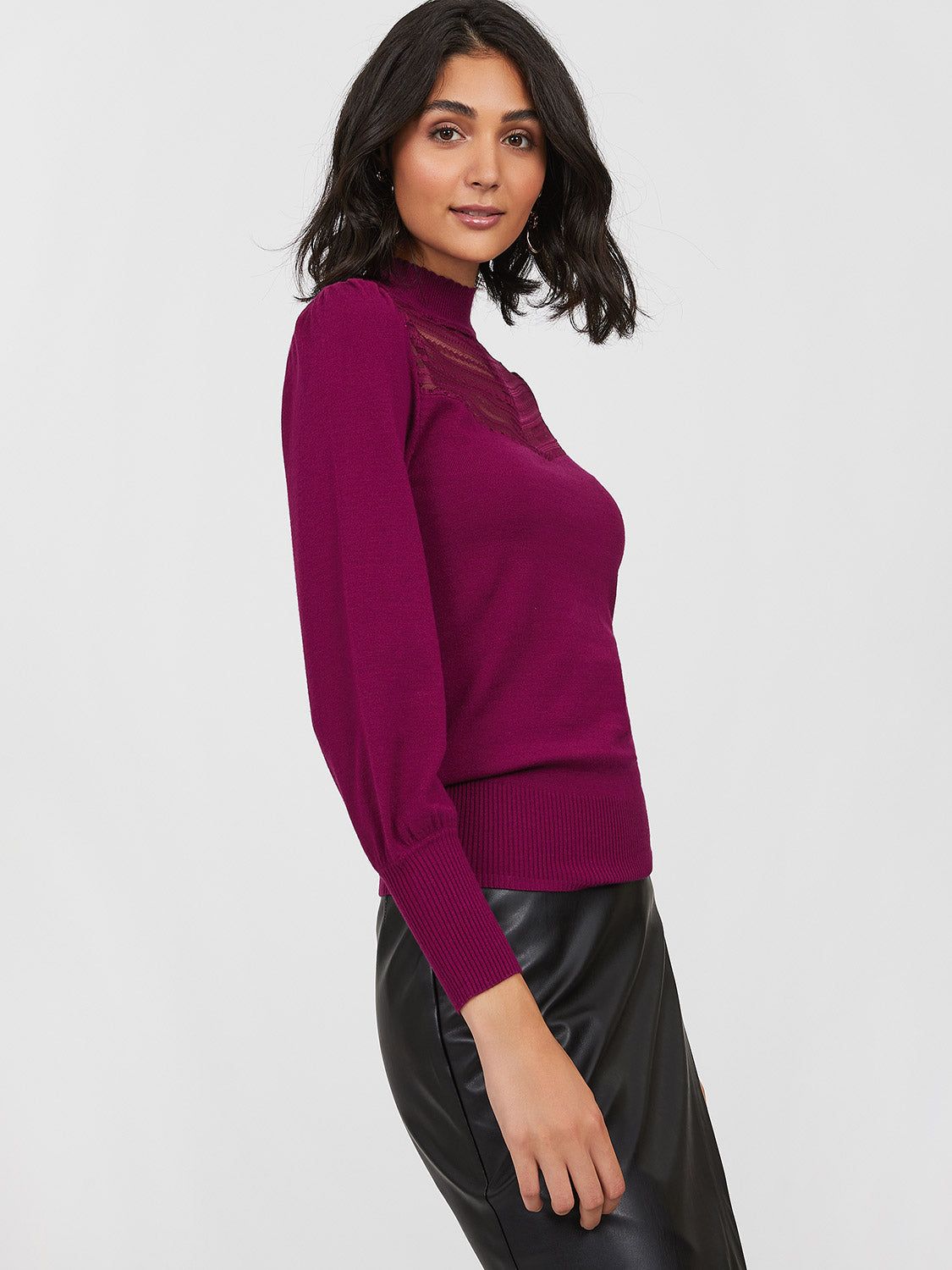 Puff Sleeve Lace Mock Neck Sweater sold by Suzy Shier product image thumbnail 3