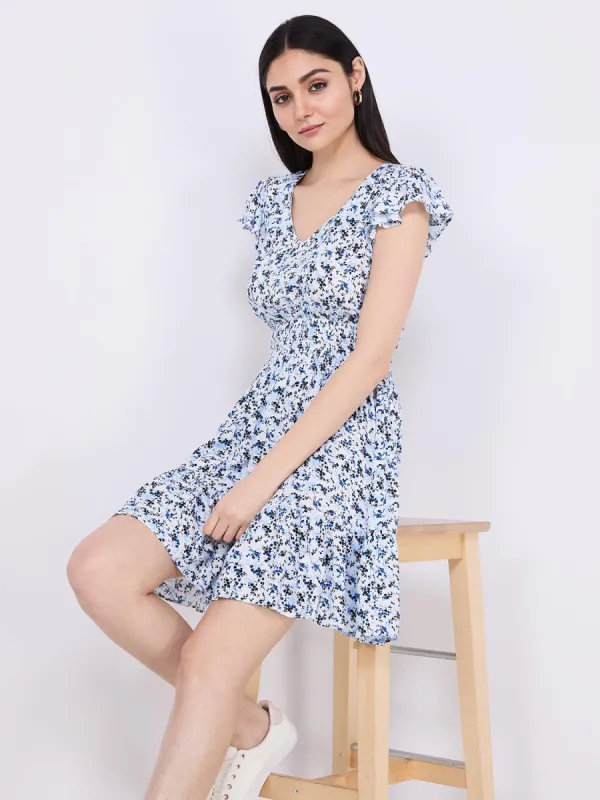 Ditsy Floral Print V-Neck Mini Dress sold by Suzy Shier
