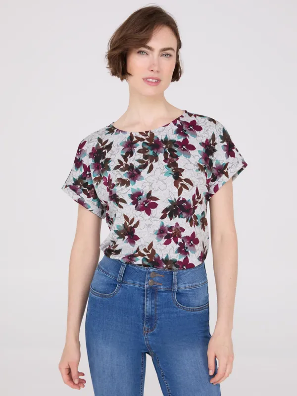 Floral Print Cuffed Dolman Sleeve T-Shirt sold by Suzy Shier