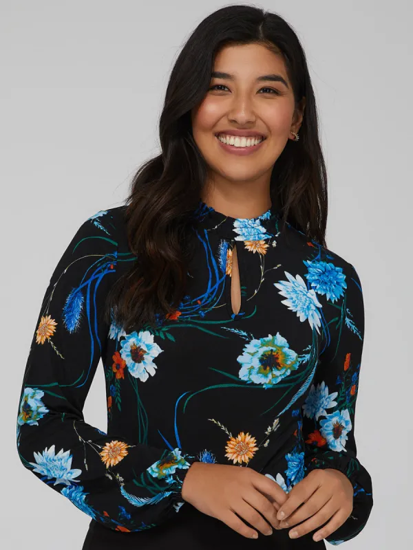 Peek-A-Boo Front Bubble Sleeve Top sold by Suzy Shier