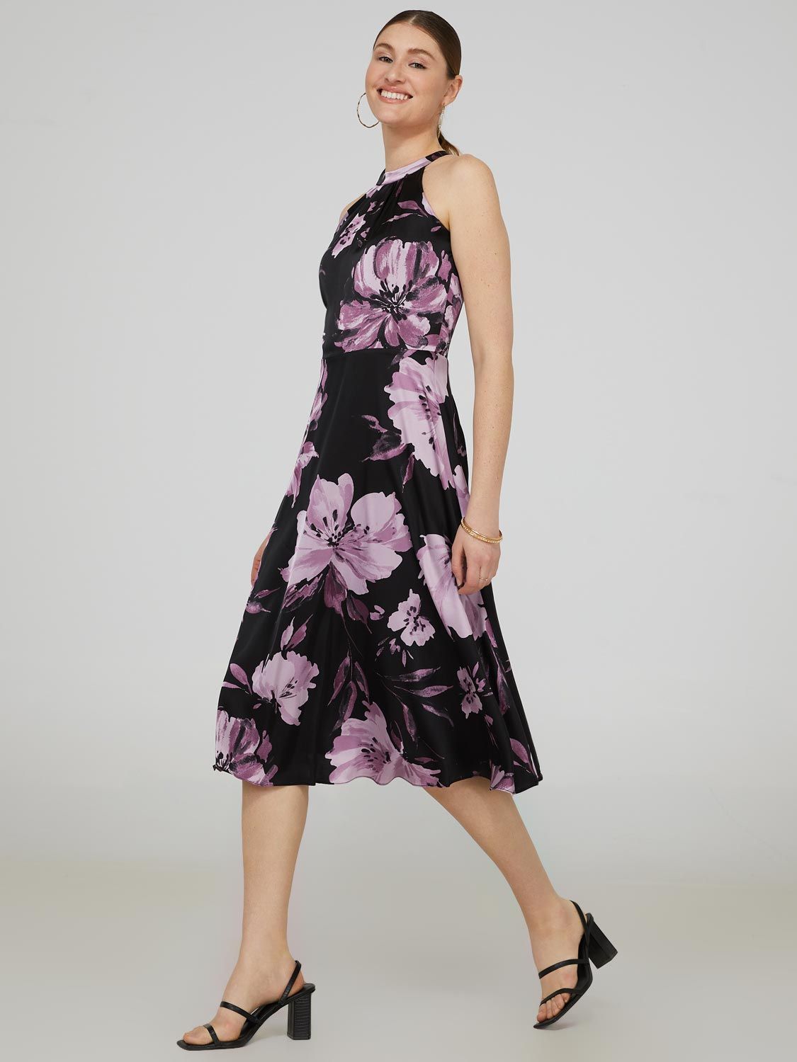 Floral Print Satin Halter Midi Dress sold by Suzy Shier product image thumbnail 4