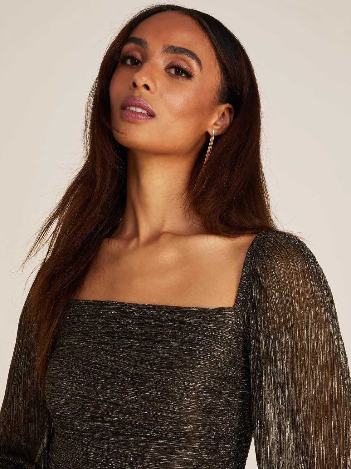 Allover Metallic Crinkle Knit Ruched Mini Dress sold by Suzy Shier product image thumbnail 3