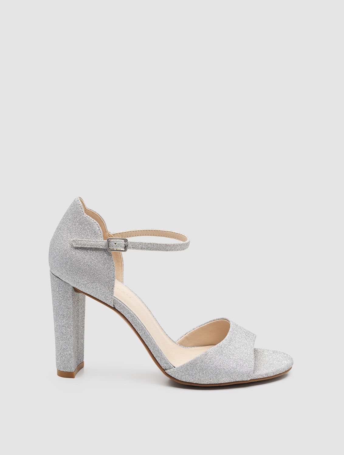 Round Toe Glitter Block Heel Sandal sold by Suzy Shier