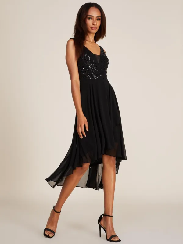 V-Neck Fit & Flare High-Low Chiffon Dress sold by Suzy Shier