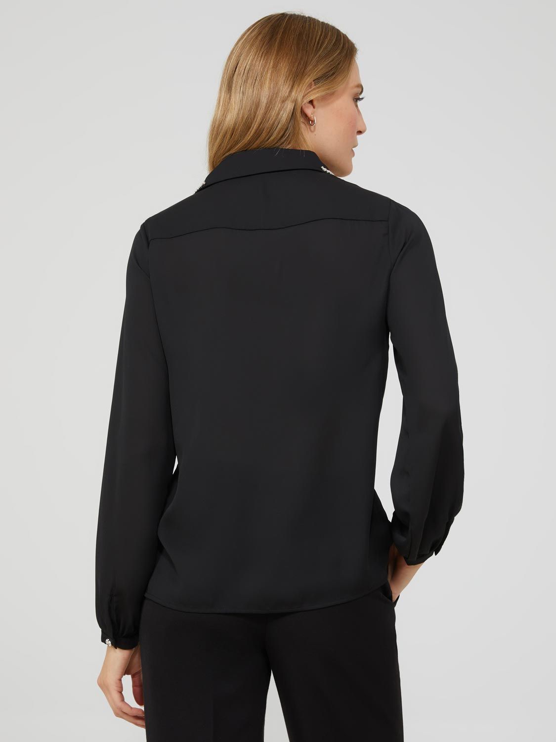 Chiffon Button-Front Blouse With Rhinestone Collar sold by Suzy Shier product image thumbnail 5