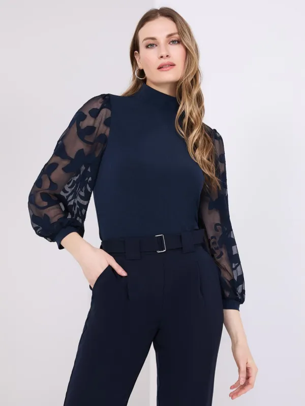 3/4 Jacquard Sleeve Mock Neck Top sold by Suzy Shier