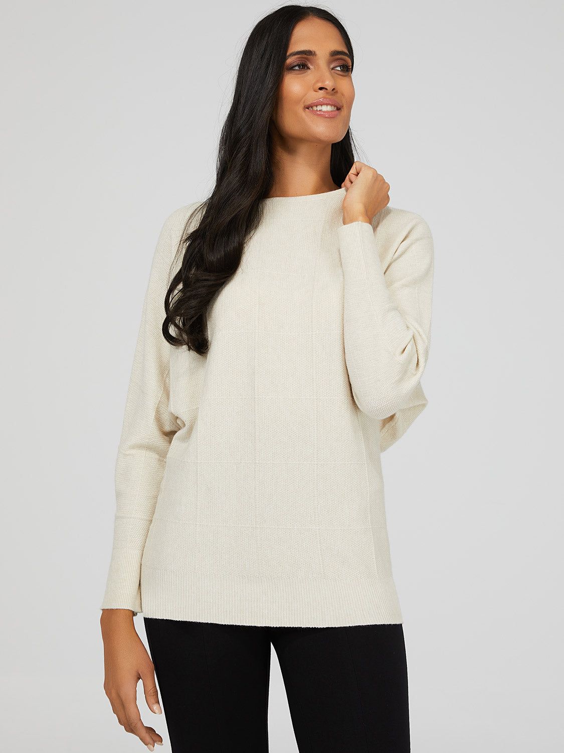 Textured Sweater With Grid Details sold by Suzy Shier