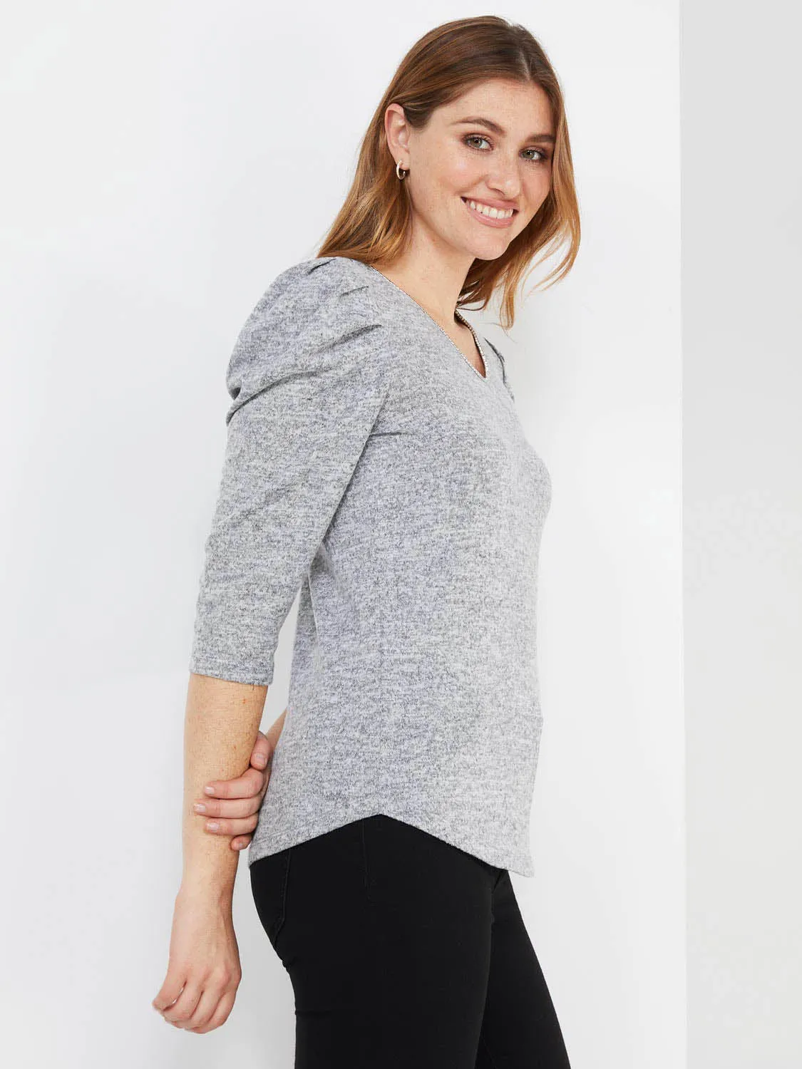 3/4 Puff Sleeve Rhinestone V-Neck Top sold by Suzy Shier product image thumbnail 4