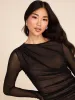 Long Sleeve Boat Neck Mesh Midi Dress sold by Suzy Shier