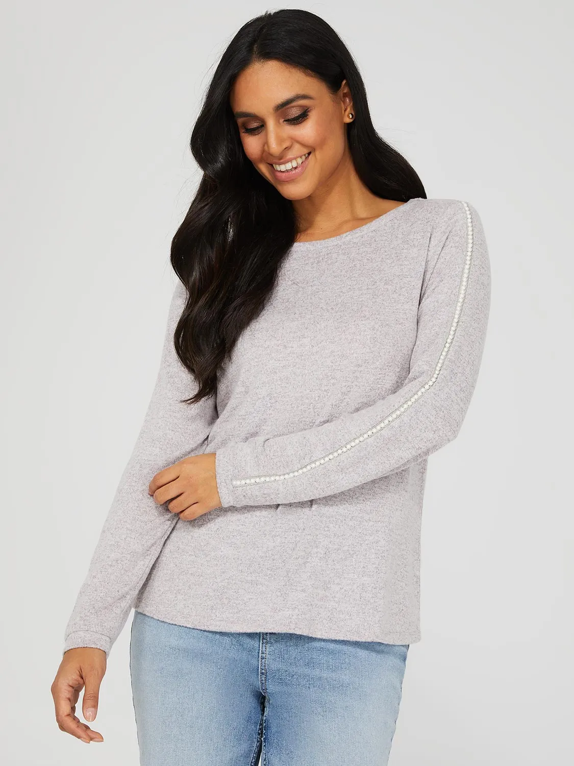 Brushed Sweater With Pearl Sleeve Detail sold by Suzy Shier product image thumbnail 3