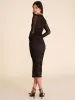 Long Sleeve Boat Neck Mesh Midi Dress sold by Suzy Shier