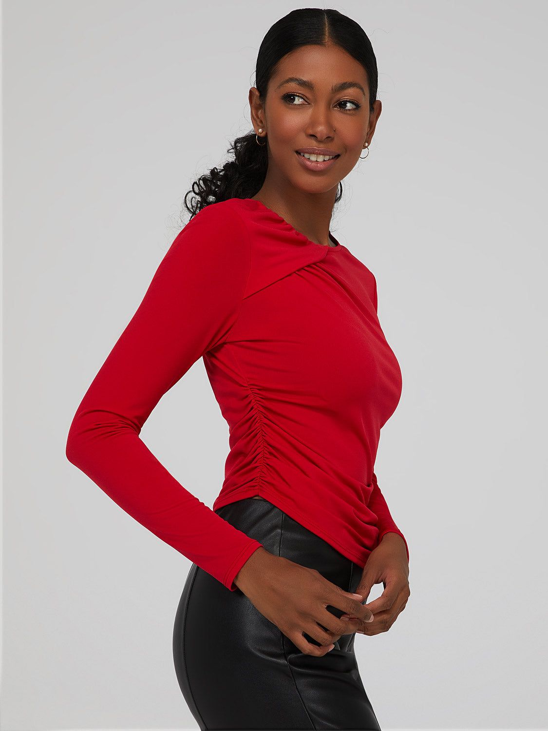 Asymmetrical Ruched Neck Blouse sold by Suzy Shier product image thumbnail 2