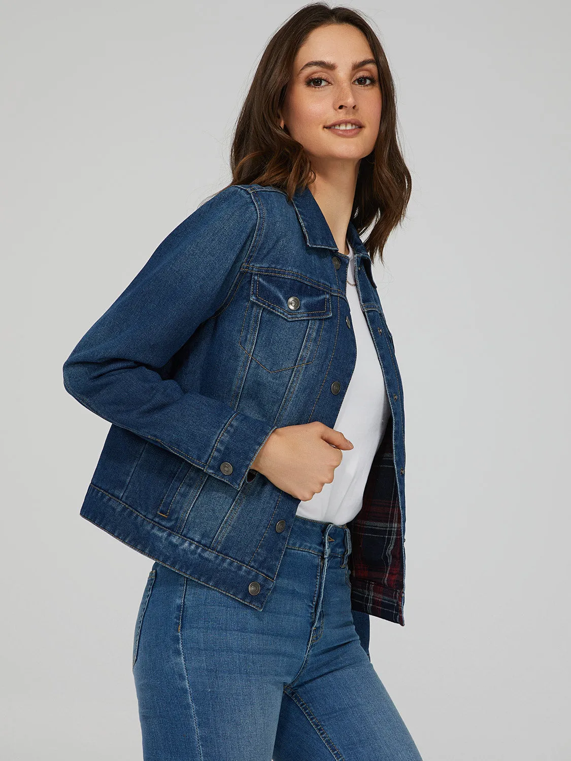 Reversible Plaid Denim Jacket sold by Suzy Shier product image thumbnail 3