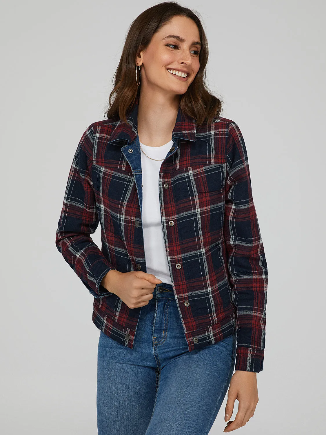Reversible Plaid Denim Jacket sold by Suzy Shier product image thumbnail 2