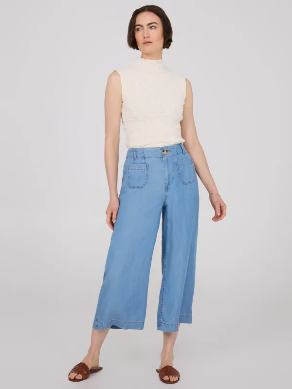 Denim Tencel Wide-Leg Gaucho Pants sold by Suzy Shier