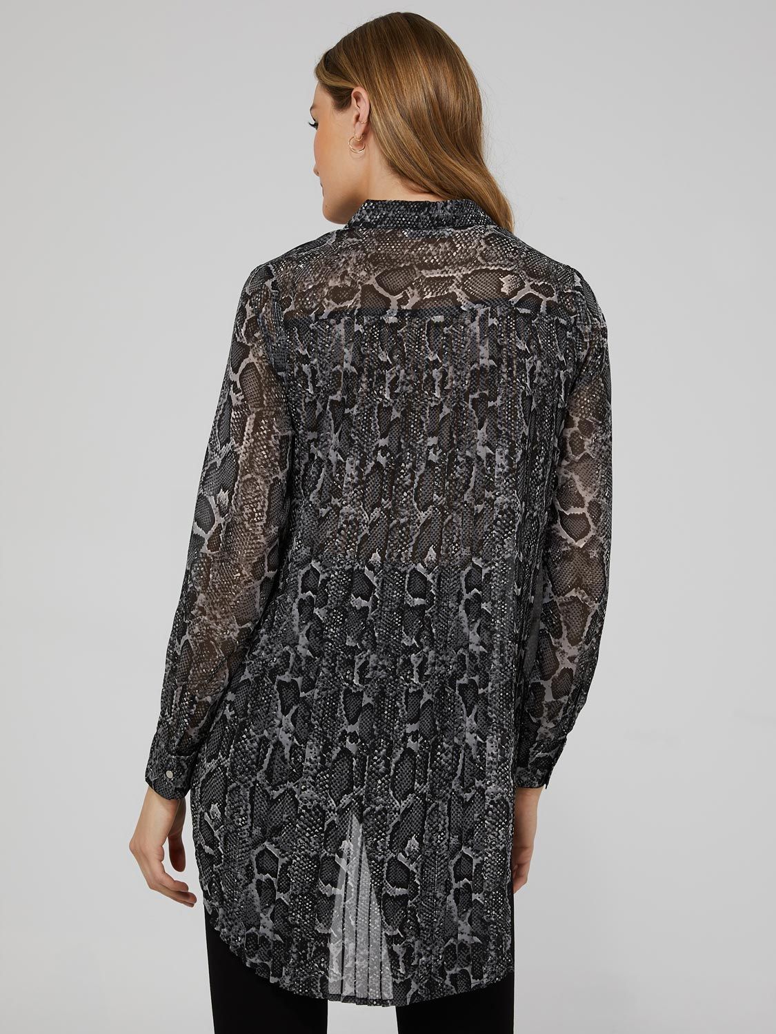 Snakeskin Print High-Low Button-Front Blouse sold by Suzy Shier product image thumbnail 5