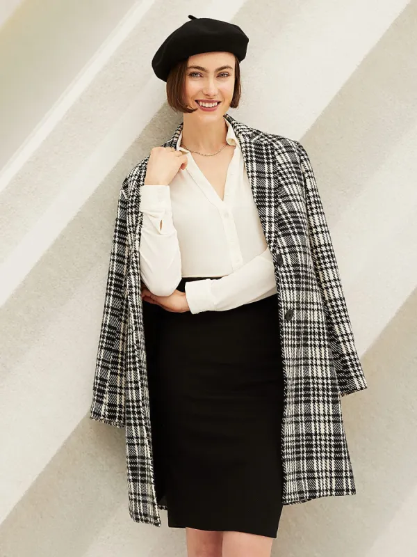 Plaid Single-Breasted Car Coat With Welt Pockets sold by Suzy Shier