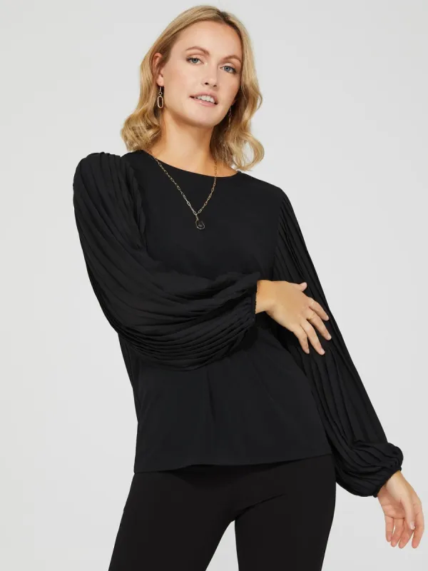 Crew Neck Jersey Top With Pleated Balloon Sleeves sold by Suzy Shier