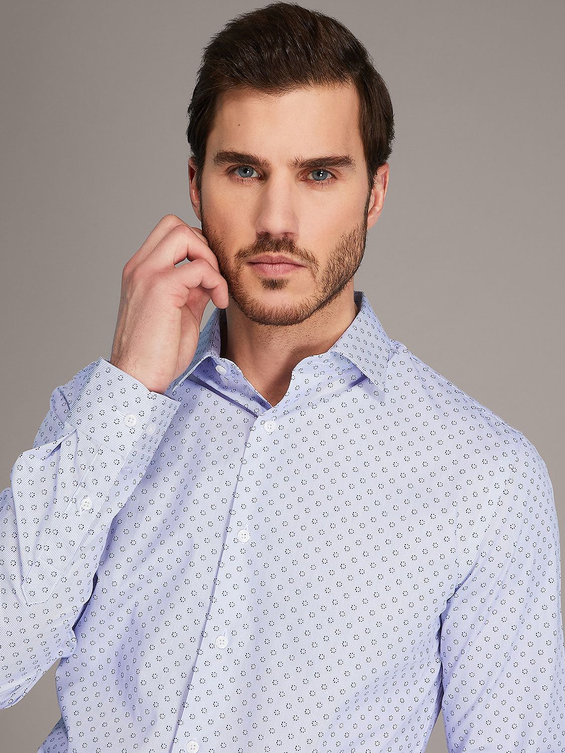 Micro Polka Dot Printed Slim Fit Dress Shirt sold by Suzy Shier product image thumbnail 3