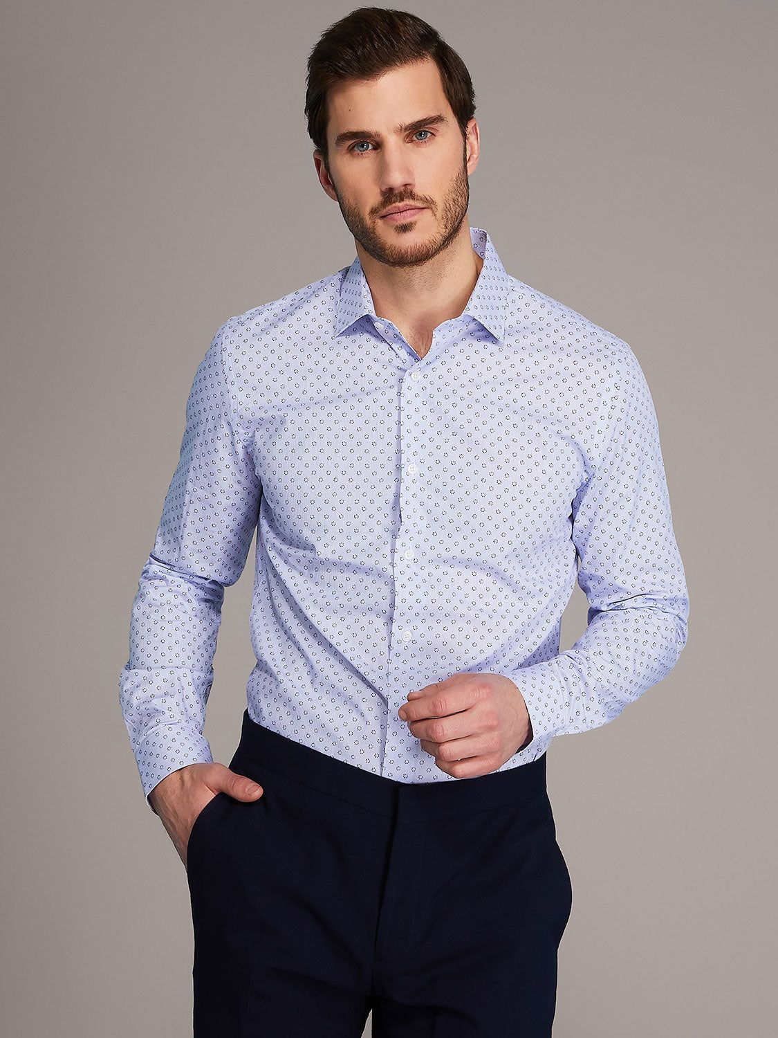 Micro Polka Dot Printed Slim Fit Dress Shirt sold by Suzy Shier product image thumbnail 4