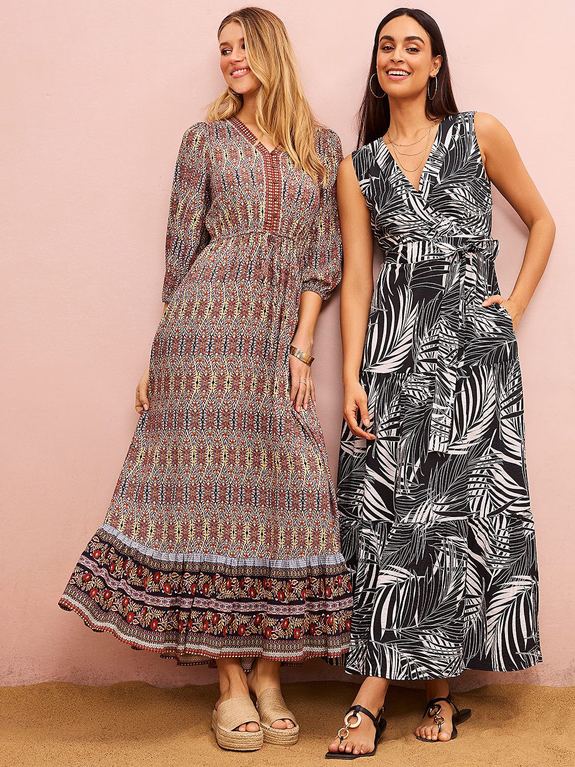 Border Print Long Sleeve Maxi Dress sold by Suzy Shier