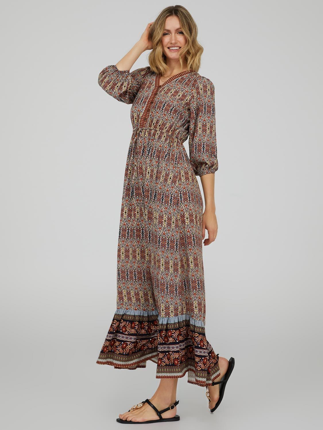 Border Print Long Sleeve Maxi Dress sold by Suzy Shier product image thumbnail 4