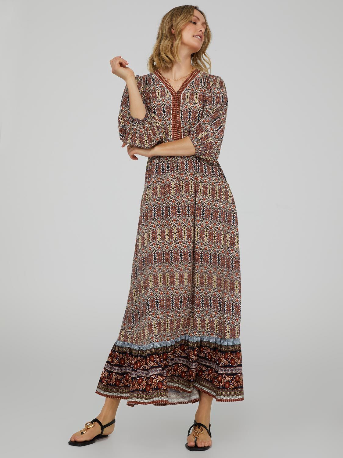 Border Print Long Sleeve Maxi Dress sold by Suzy Shier product image thumbnail 2