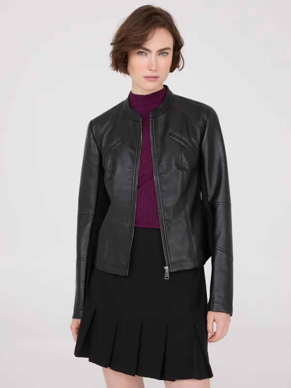 Collarless Faux Leather Jacket sold by Suzy Shier