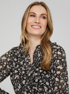 Printed Chiffon 2-Tier Mini Dress With Ruffle Button-Front sold by Suzy Shier
