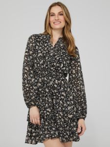 Printed Chiffon 2-Tier Mini Dress With Ruffle Button-Front sold by Suzy Shier