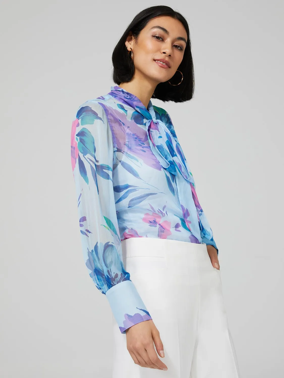 Floral Print Chiffon Blouse With Neck Tie sold by Suzy Shier product image thumbnail 3