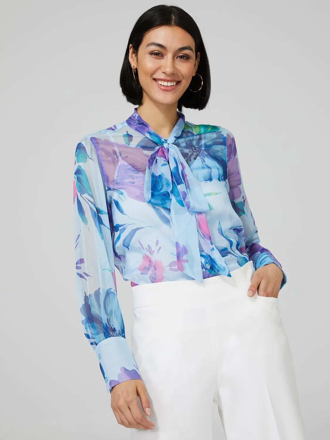 Floral Print Chiffon Blouse With Neck Tie sold by Suzy Shier