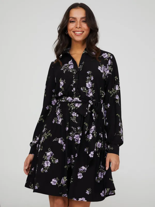 Floral Print Button-Front Shirt Dress sold by Suzy Shier